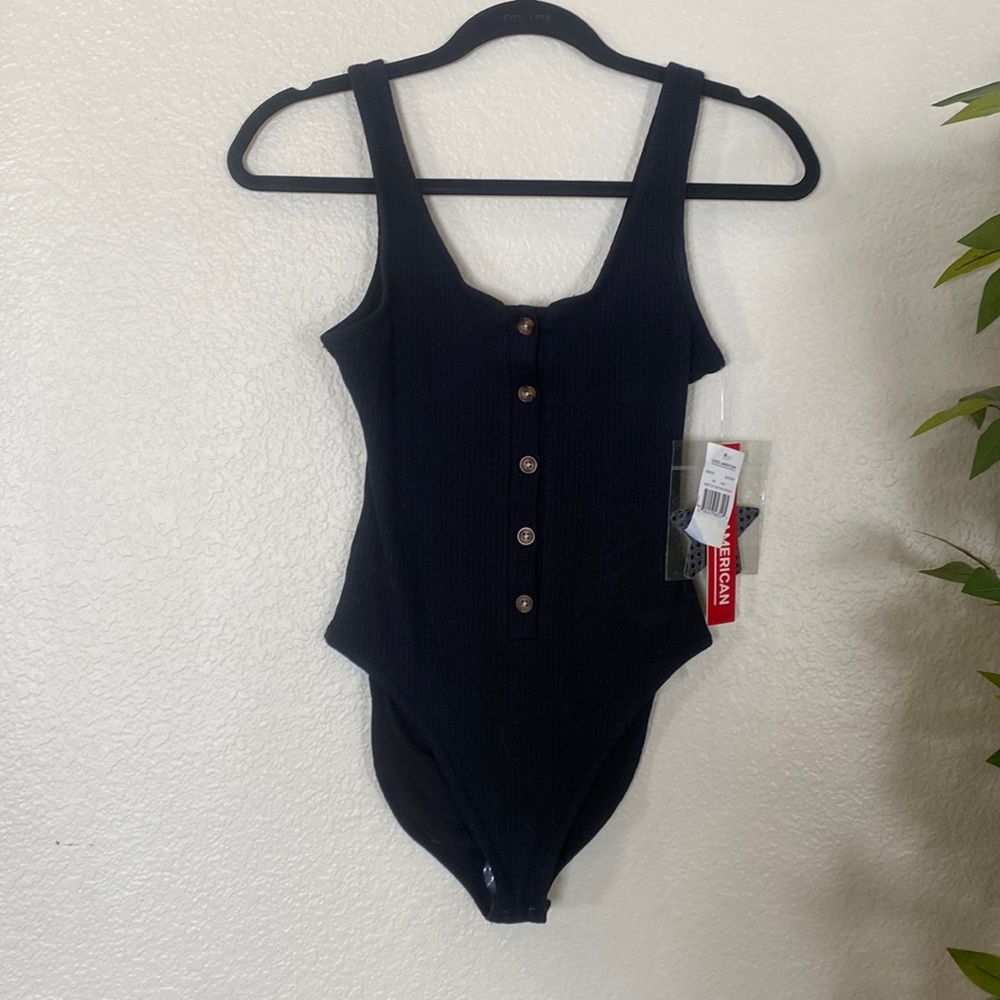 good american deep cut button up bodysuit | size 0